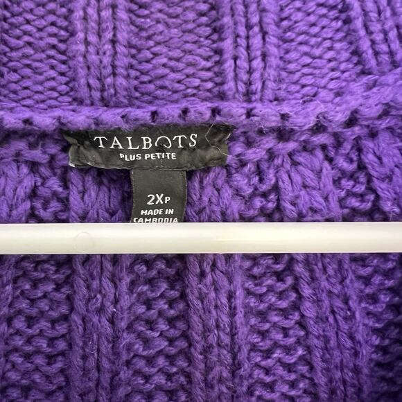 Talbots Womens Cable Knit Zip Up Cardigan Petite Plus Sz 2X Purple Essential - Picture 11 of 14